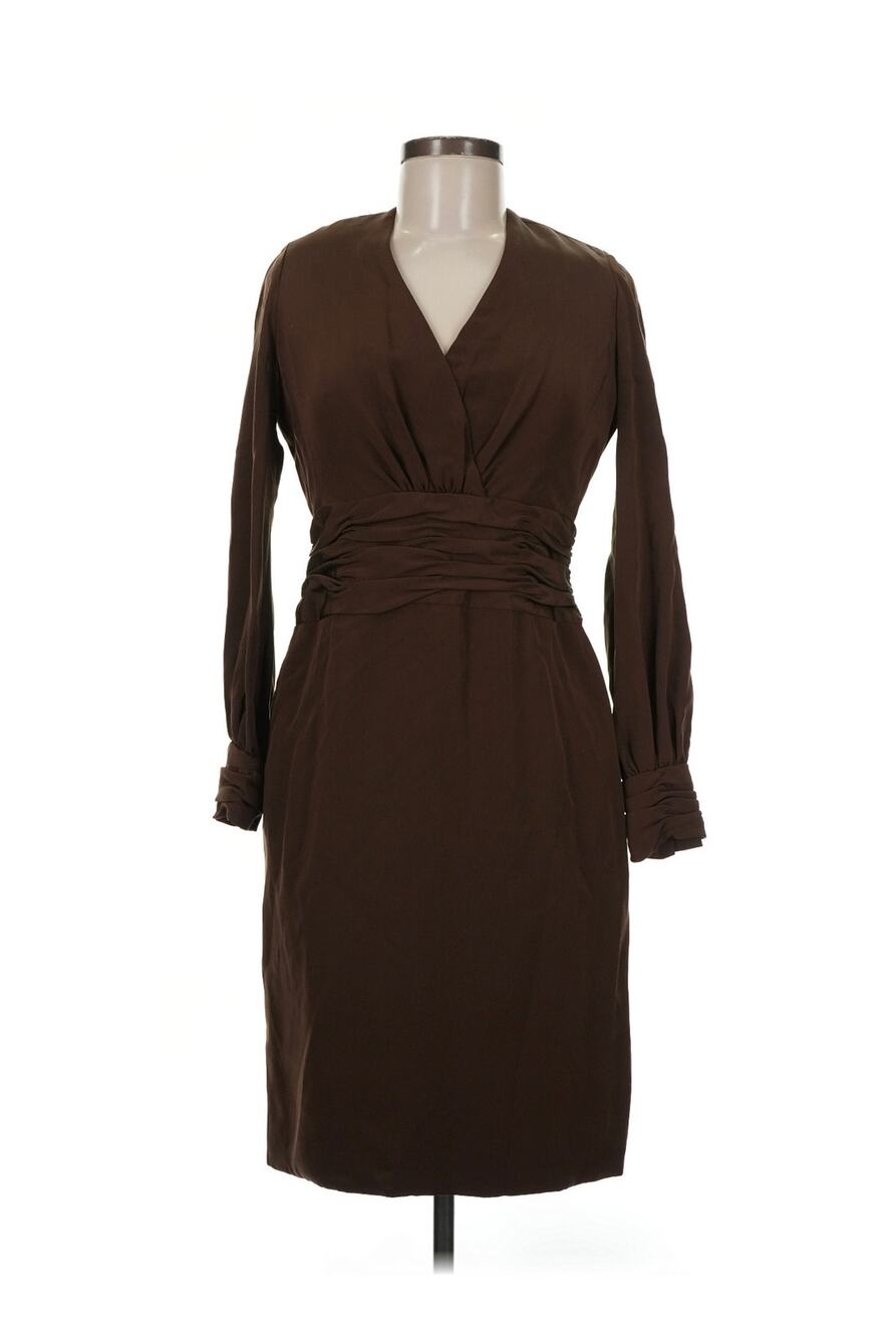 Bill Hamilton for Saks Fifth Avenue SZ 8 Brown V Neck Ruched Cocktail Dress $382